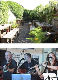 Pic of garden and another of band playing